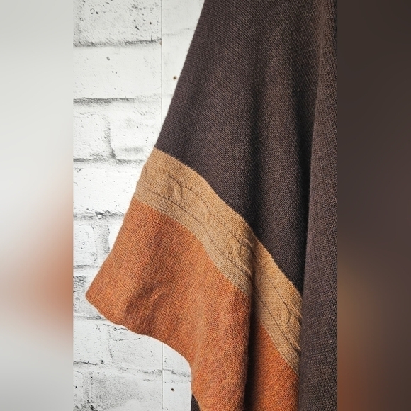 Corti Italy Wool Blend Poncho Cardigan One Size Brown Black Open Front Wrap - Picture 8 of 11